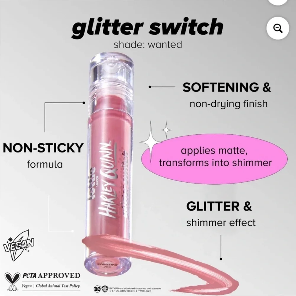 Lottie London Harley Quinn Transforming liquid Lipstick - from matte to glitter